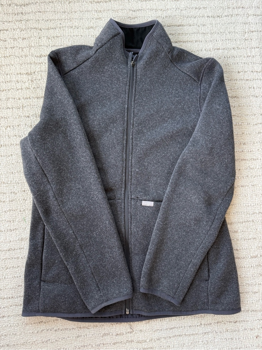 FIGS On-Shift Full Zip Heather Dark Charcoal Fleece Sweater Jacket Size Large L
